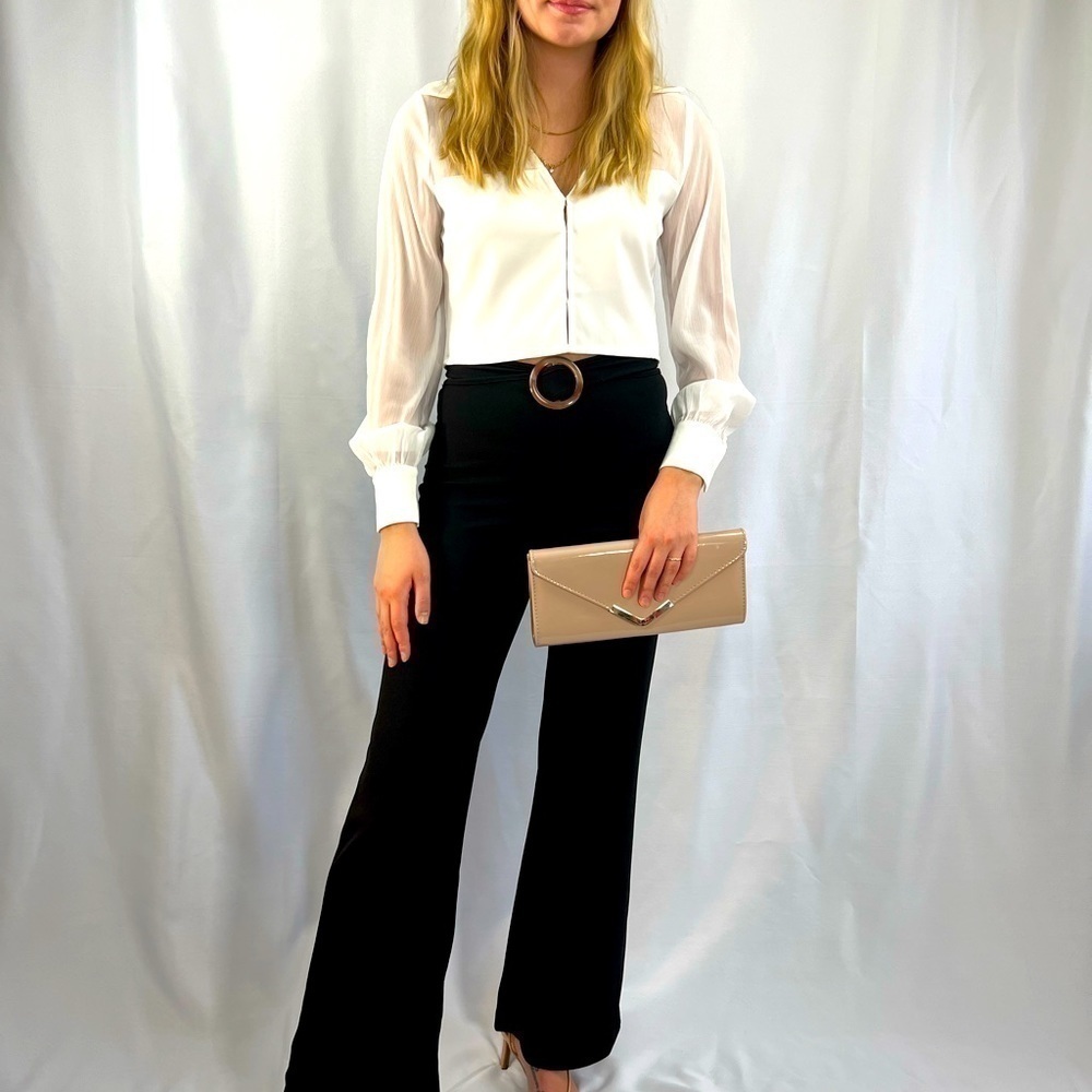 Cut-out pull on slight flare stretch dress pants - Picture 2 of 5
